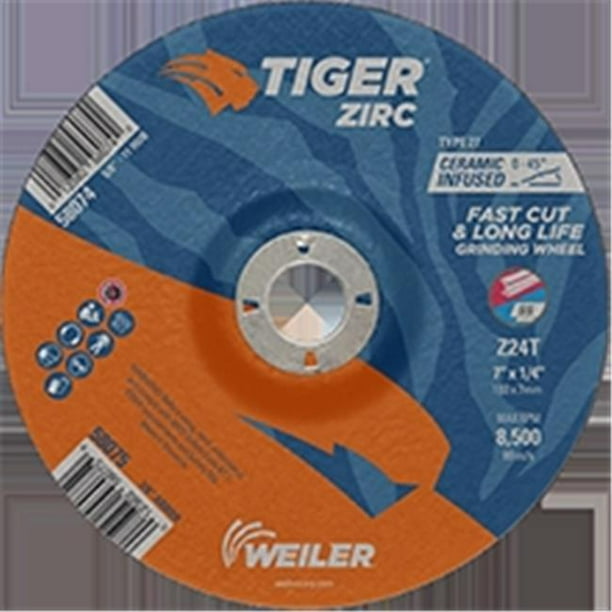 Weiler 804-58075 7 x 0.25 Po Tiger Zirc Type 27 Meule&44; Z24T - 0.87 Po A.H&44; Pack de 10