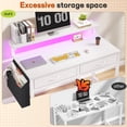 thumbnail image 2 of Exenoray 31.5" Compact Computer Desk with Adjustable Monitor Shelf, Fabric Drawers, LED Light Strip, Small Space Writing Desk with Storage Bag & Hooks, Home Office,White, 2 of 8