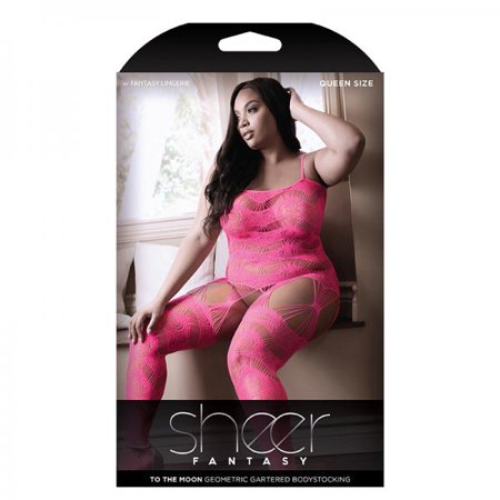 Sheer Fantasy to the Moon Multi Garter Bodystocking Neon Pink QN One Size Fits Most Queen