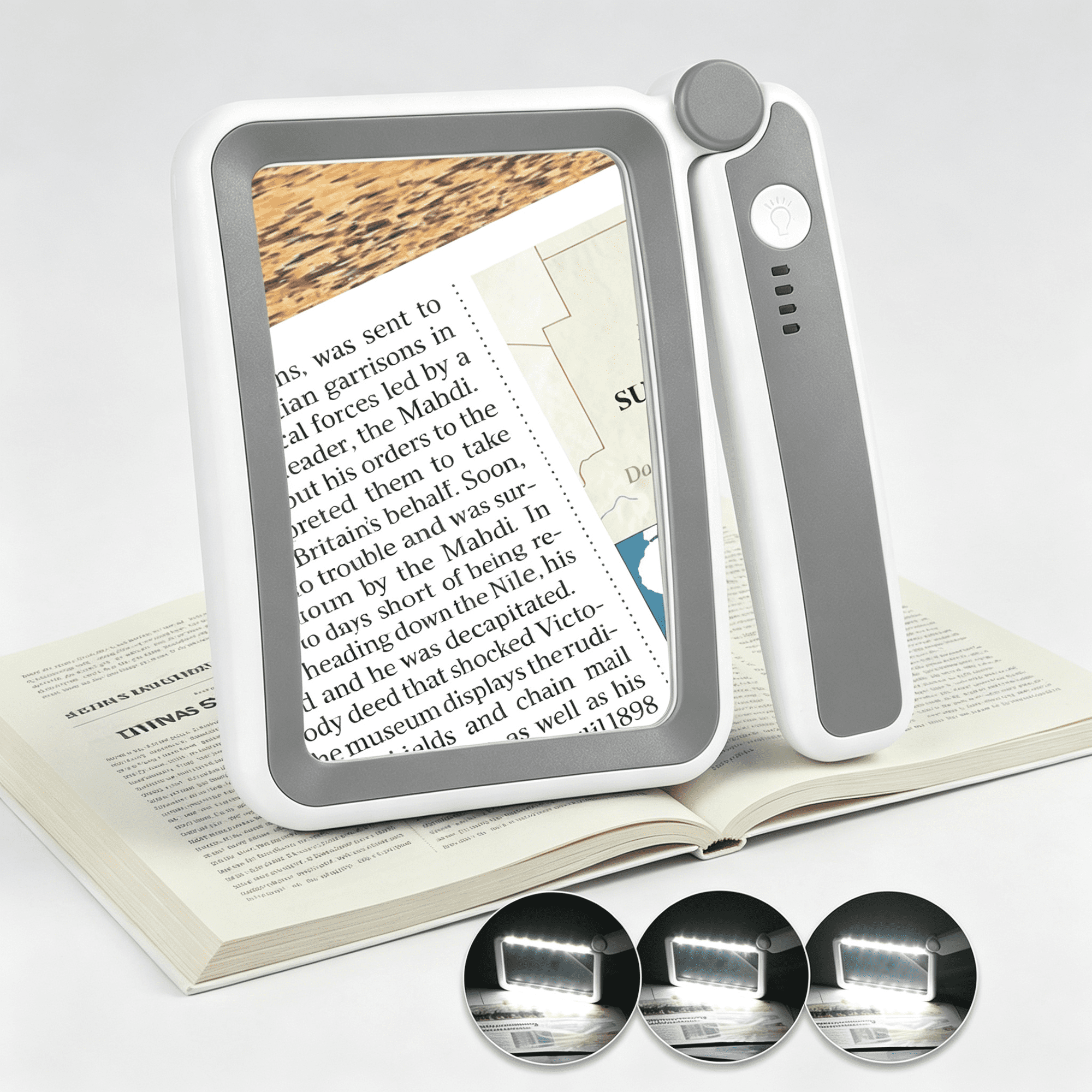 HBMYN Magnifying Glass with Light,Rechargeable 5X Large Page Magnifier for Reading,Folding Handheld Dimmable,Led Lighted Rectangle Magnifier for Reading Book Small Print for Seniors Low