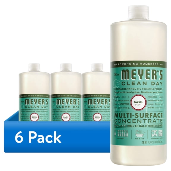 (6 pack) Mrs. Meyer’s Clean Day Multi-Surface Cleaner Concentrate, Basil Scent, 32 Ounce Bottle