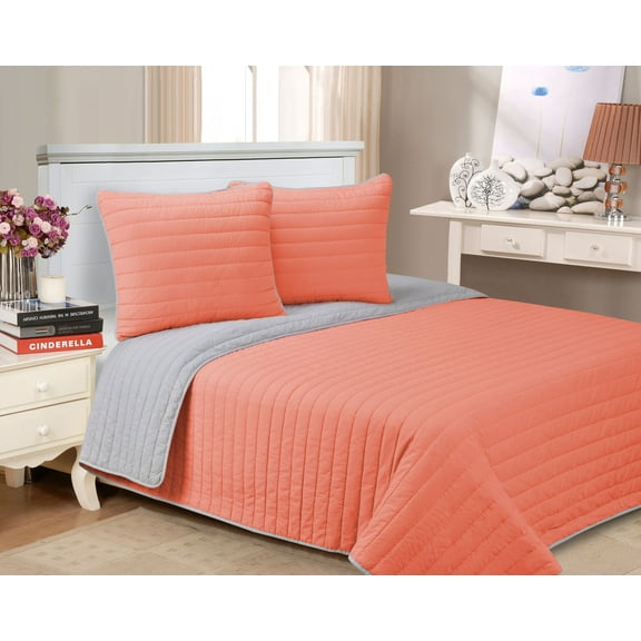 Superior Brandon Soft Cotton Striped Quilt Set, Full/ Queen, Pink