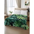 thumbnail image 2 of Palm Leaf California King Size Flat Sheet, Wrinkleproof & Fadeproof Cooling Flat Bed Sheet Only, Green Tropical Plant Summer Nature Scenery Breathable Soft Bedding Top Sheets 108 x 98 Inches, 2 of 8