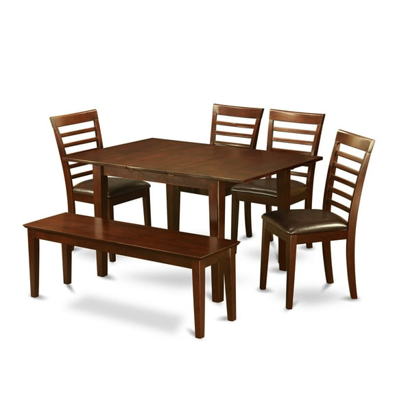 East West Furniture  6 Piece Dining Table Set- a Dining Room Table and 4 Kitchen Chairs with a Bench, Mahogany (Seat Option) PSML6D-MAH-LC