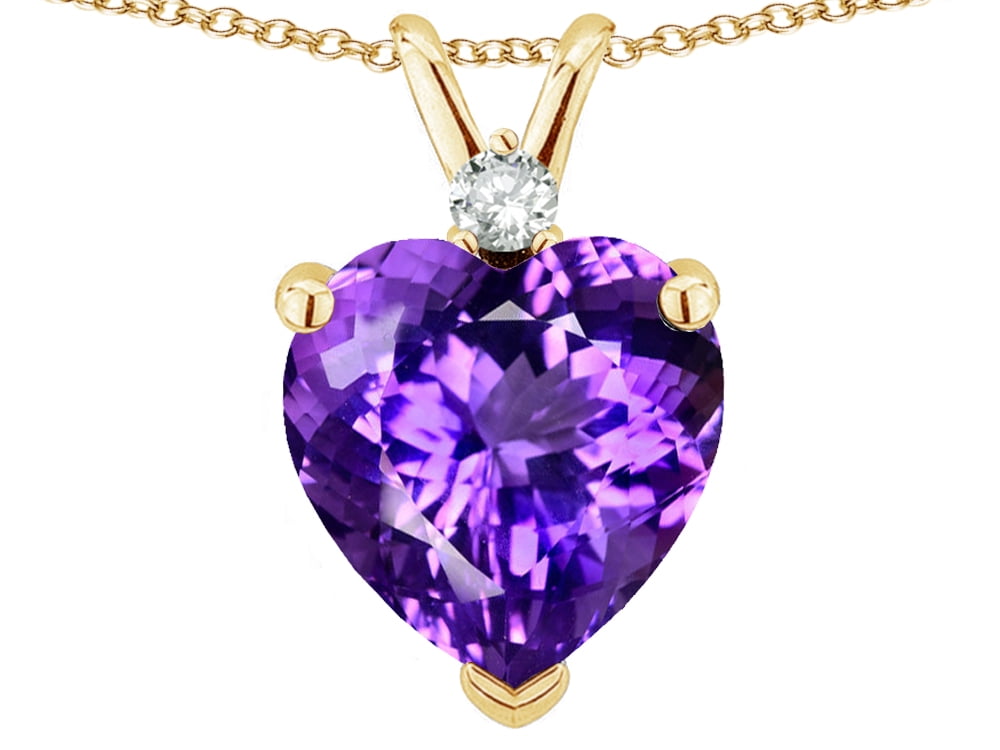 Star K 8mm Genuine Amethyst Heart Pendant Necklace in 14 kt Yellow Gold by