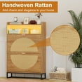 thumbnail image 6 of Shoe Storage Cabinet,Rattan Shoe Cabinet with 2 Flip Drawers & Sensor Light,Free Standing Wooden Shoe Organizer,Narrow Shoe Rack Cabinet for Entryway,Hallway, 6 of 8