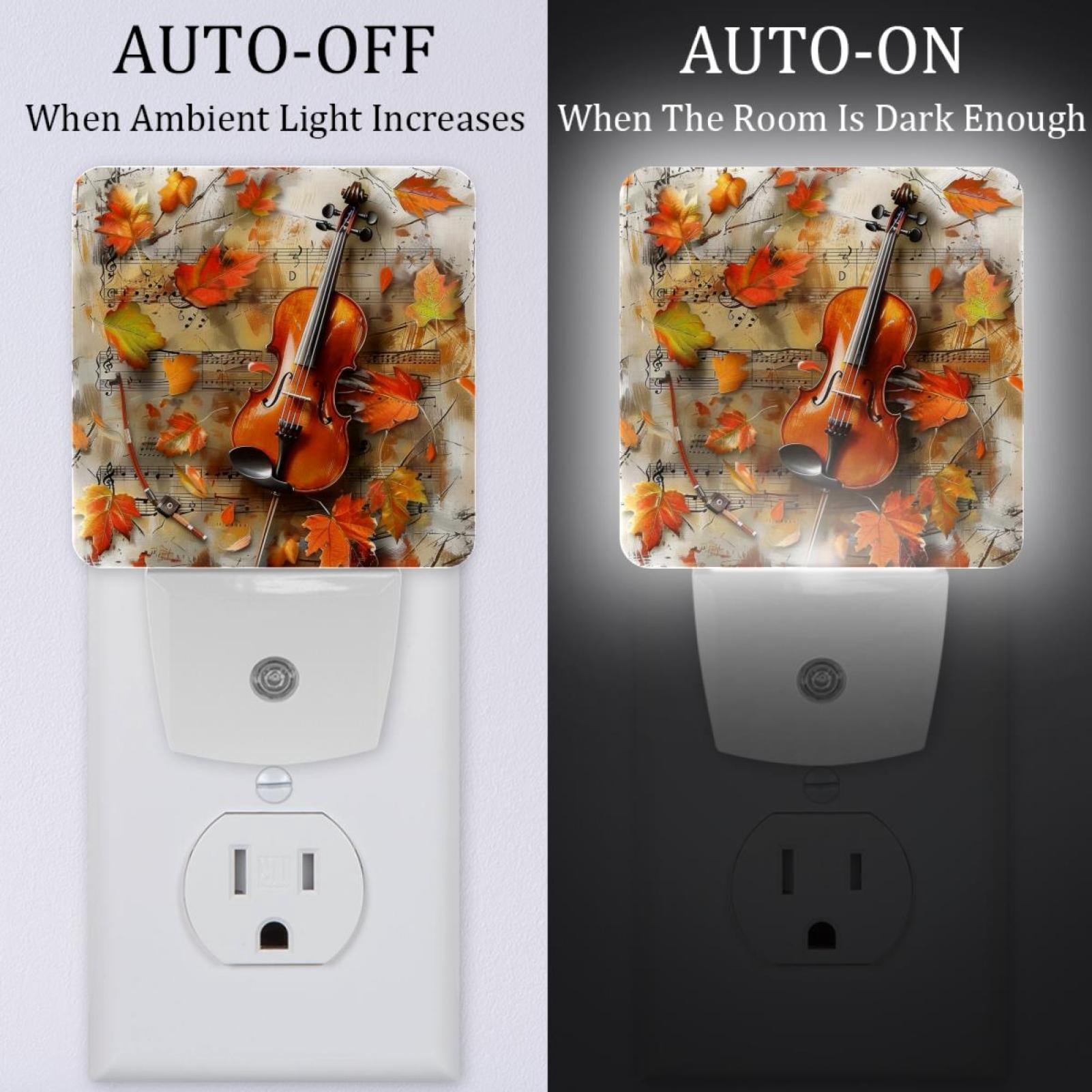 PhooArto Maple Leaves Violin Music Plug in LED Night Light Auto Sensor Dusk to Dawn Decorative Night for Bedroom, Bathroom, Kitchen, Hallway, Stairs, Baby's Room, Energy Saving