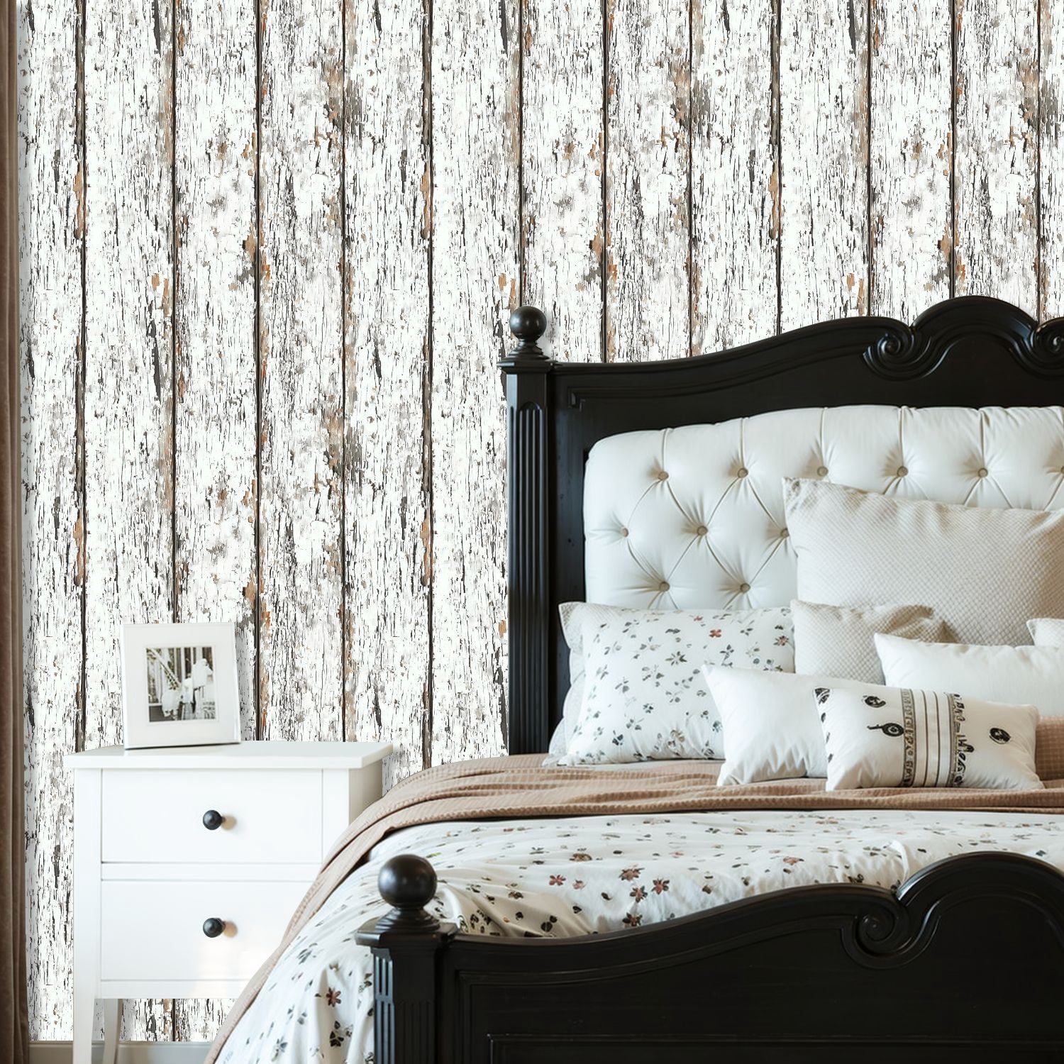 Peel and Stick Wallpaper White Rustic Wooden Planks Peeling Paint Distressed Wall Mural 23.6in x 9.8ft Self Adhesive Removable Wall Paper Renter Friendly Wallpaper for Nursery Bedroom Cabinets