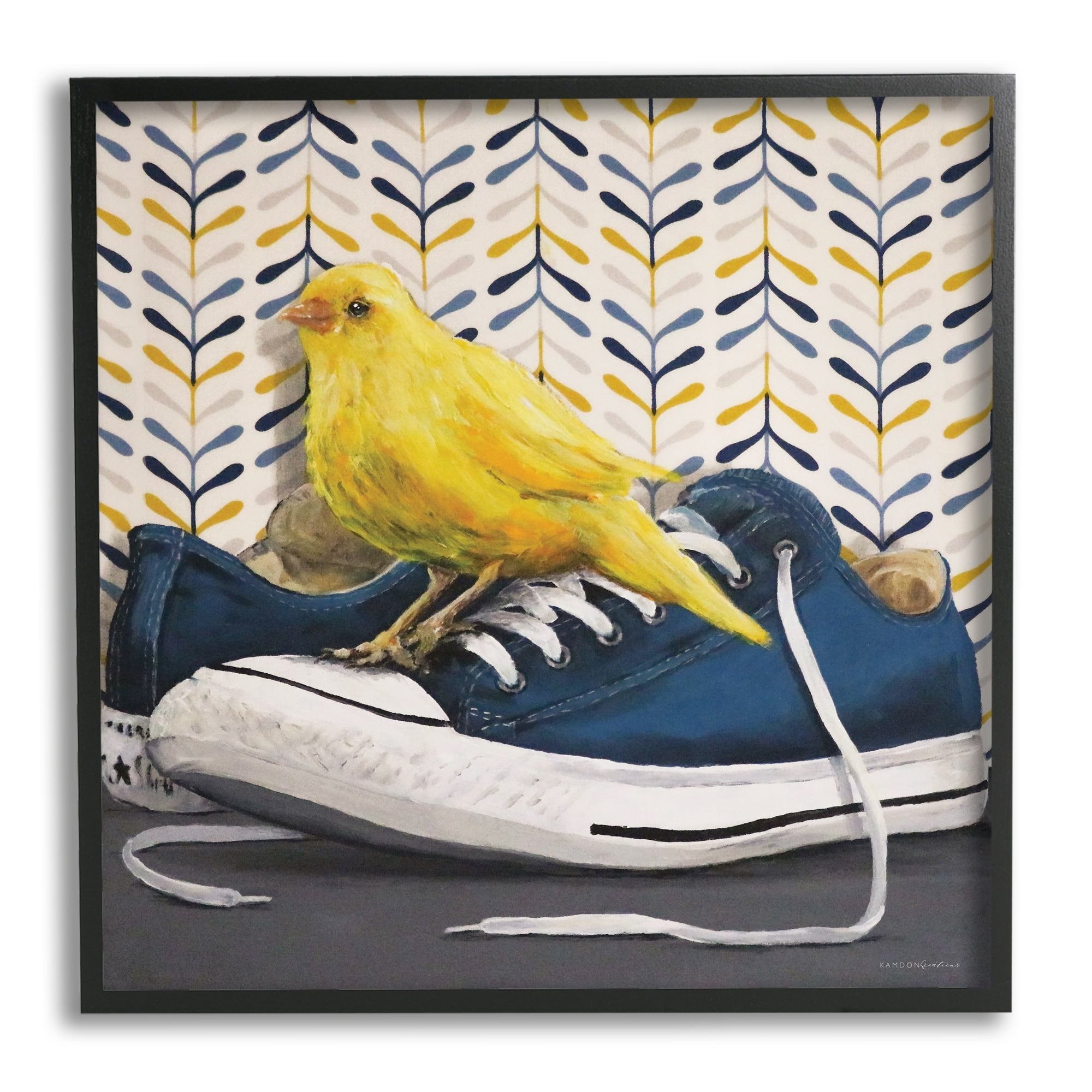 Stupell Industries Yellow Canary Blue Laced Sneakers Modern Abstract Pattern, 24 x 24,Design by Kamdon Kreations