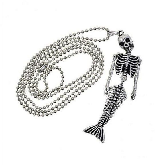 BLESIYA 2X Halloween Beaded Chain Necklace with Mermaid Skeleton Pendant Charms Jewelry