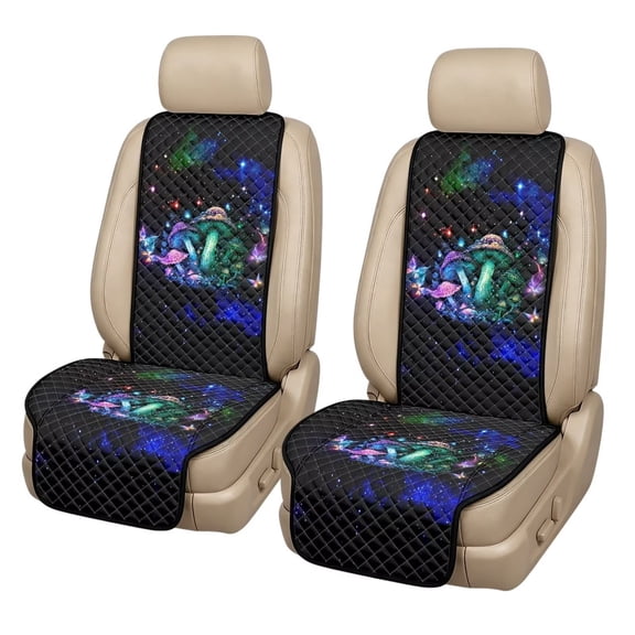 COEQINE Quilted Car Front Seat Cover 2 Pack Non-Slip Decorative Bucket Seat Cover Heavy Duty Dog Car Seat Protector Universal Fit Auto Accessories, Mushroom Butterfly Galaxy