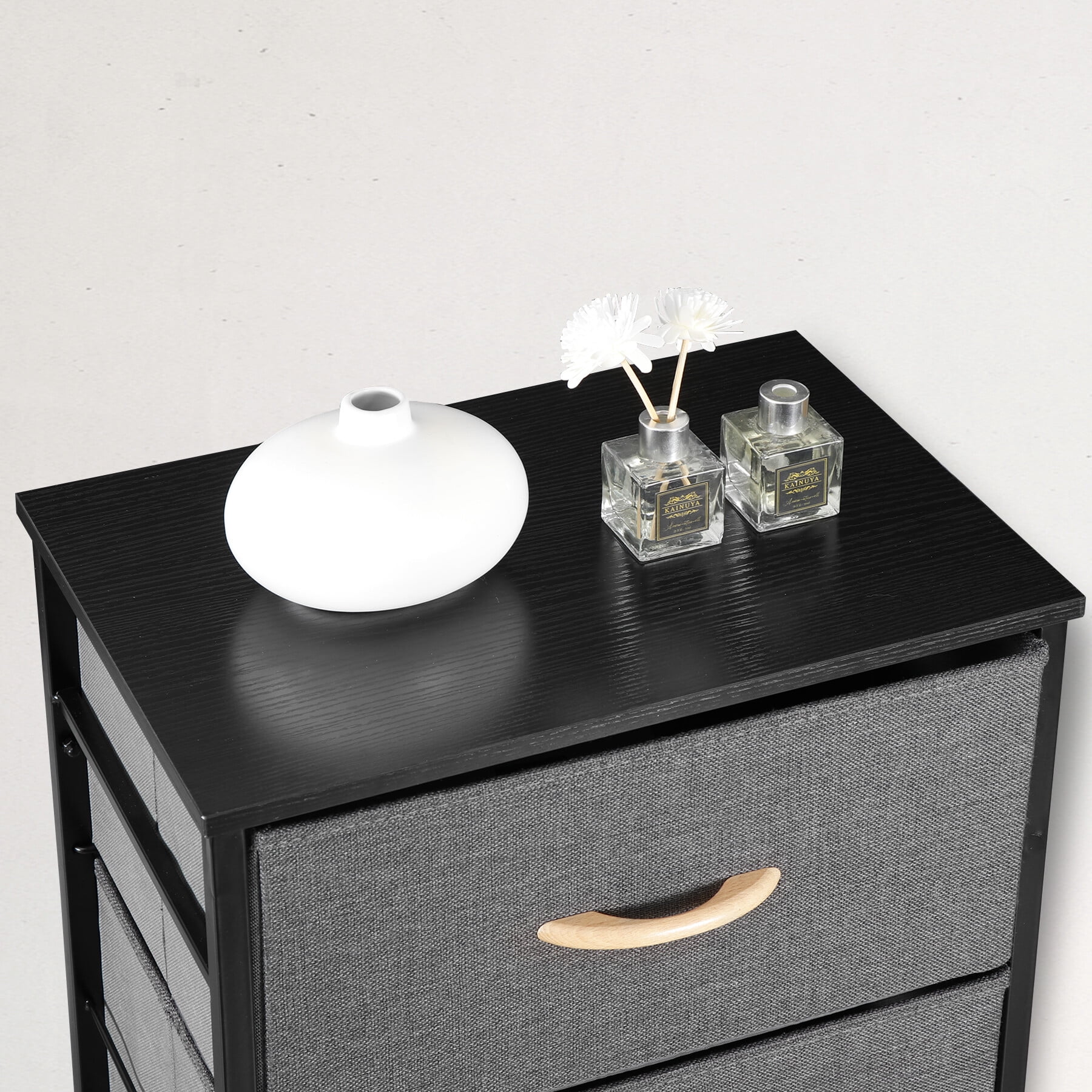 HomGarden 4 Drawer Storage Dresser Adult Kids Vertical Fabric Chest of Drawers Organizer Gray