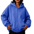 thumbnail image 4 of DailyTrove Women Full Zip Cropped Hooded Jacket Oversized Long Sleeve Dual Side Pocket Solid Fleece Hoodie, 4 of 6