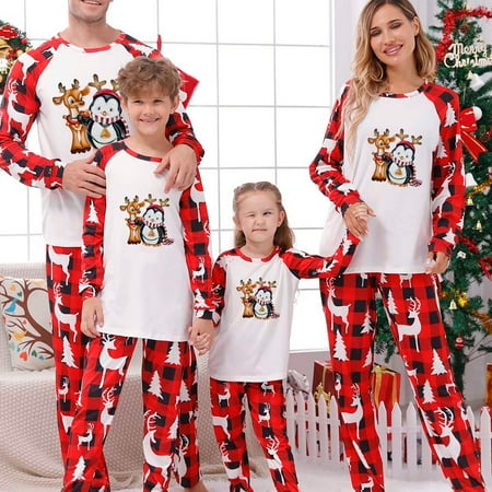 

EGNMCR Christmas Family Matching Pajamas Women Cotton Jammies Men Clothes Sleepwear Long Sleeve Pjs for Family Couples - Baby Days