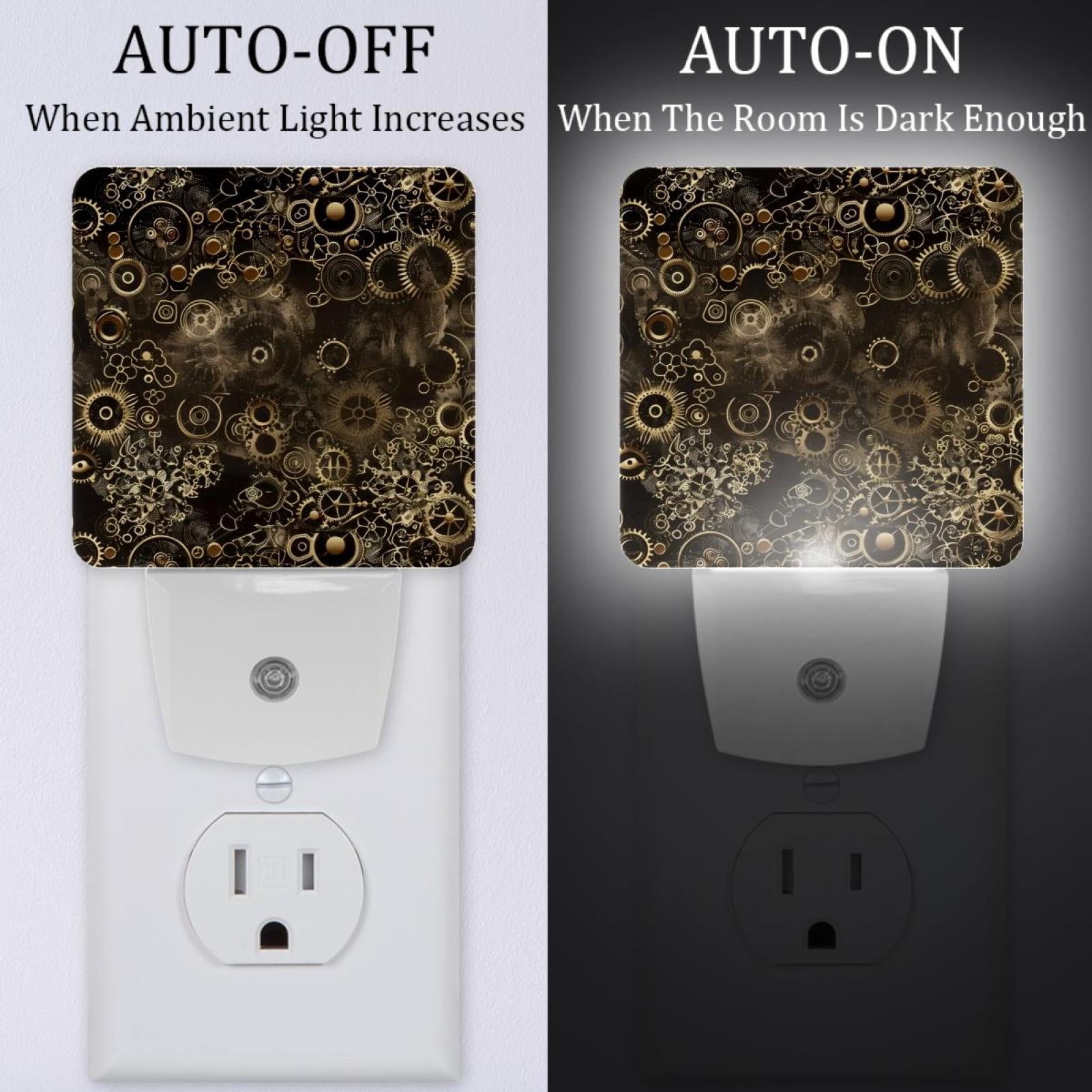 PhooArto Gold Steampunk Pattern Plug in LED Night Light Auto Sensor Dusk to Dawn Decorative Night for Bedroom, Bathroom, Kitchen, Hallway, Stairs, Baby's Room, Energy Saving
