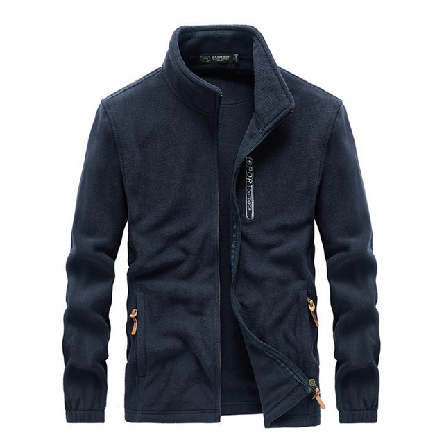 Innerwin Sherpa Jackets Zip Up Men Fleece Jacket Travel Solid Color Plain Outwear Deep Blue M