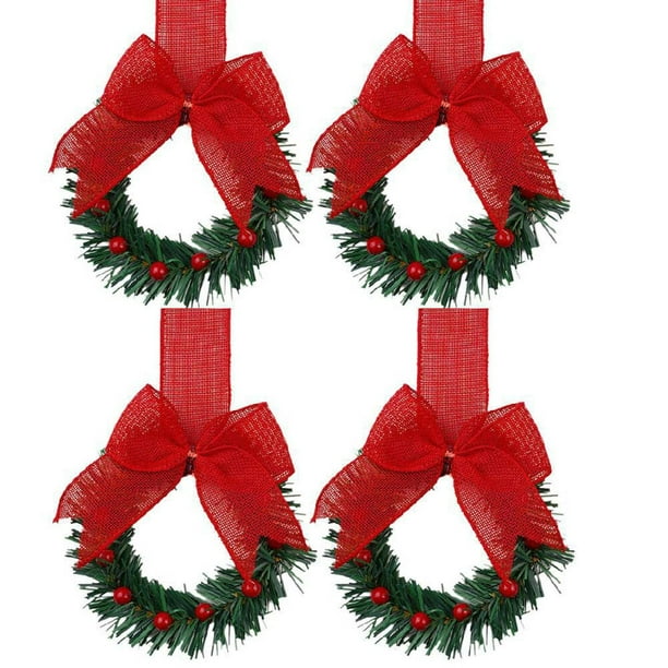 Christmas Kitchen Cabinet Wreaths With Ribbon 3.94 Inch Mini Christmas Wreath Small Kitchen Xmas Decor For Window Door