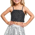 thumbnail image 2 of Fozruso The Girls' Adjustable Elastic Band Sequined Top Exposes The Navel For Children Over 5 Years Old Summer Tees,Sizes L Black, 2 of 5