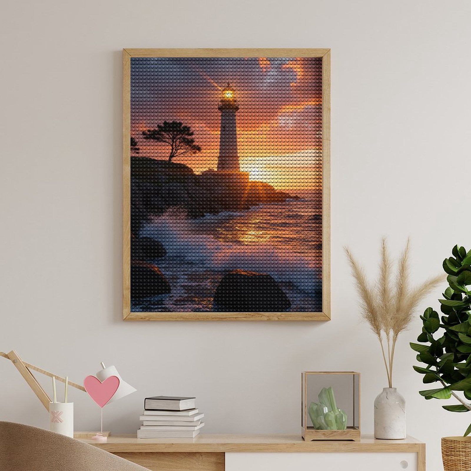 Diamond Art Kits for Adults, Sunset Ocean Waves Lighthouse 5D Diamond Painting Kits for Adults Beginners, DIY Full Drill Diamond Painting, Gem Art and Crafts 12x16