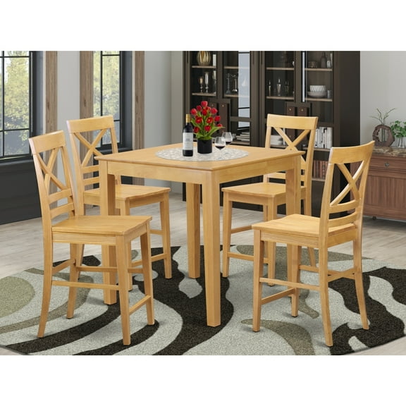 Counter Height Dining Set - 5 Piece Kitchen Table & Chairs - Modern Design - 36" Square Table - Oak Finish