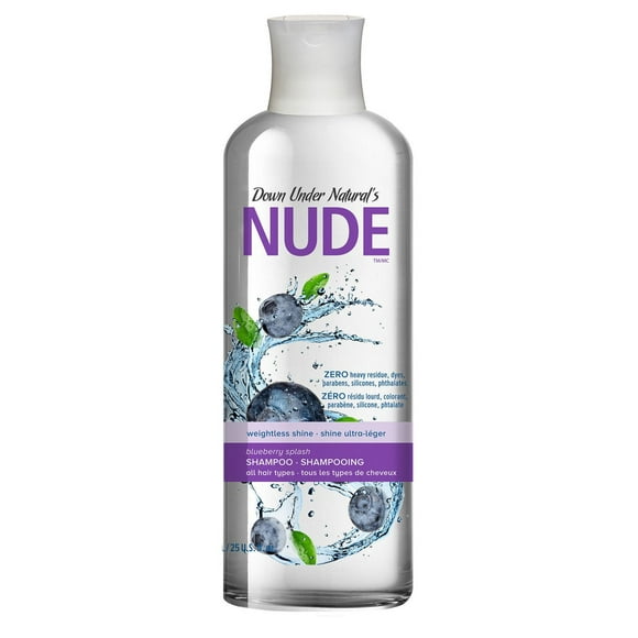 Shampoing shine ultra-léger Nude de Down Under Natural's aux bleuets 750 ml, shampoing