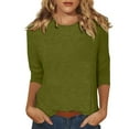 thumbnail image 2 of CHUANK Blouses pour Femmes T-shirts Unis Manches 3/4 Col Rond Hauts d'Été Décontractés, 2 of 9