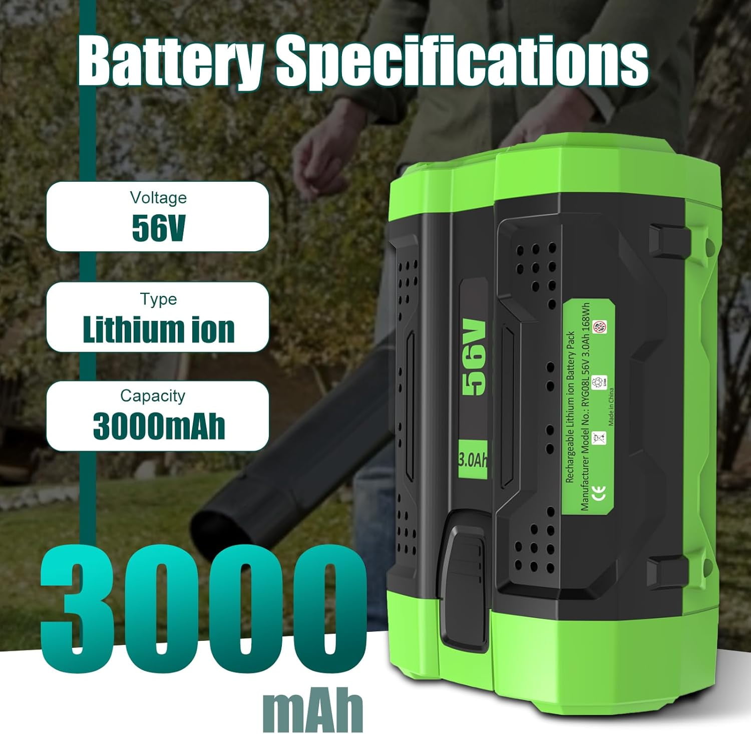 Pack 56V 3000mAhReplacemet Battery for EGO 56V Battery Compatible with EGO Bettery 56 Volts Cordless Power Tools BA2800 BA2800T BA4200 BA4200T BA1400 BA1400T BA2240 BA1120 Lithium Battery