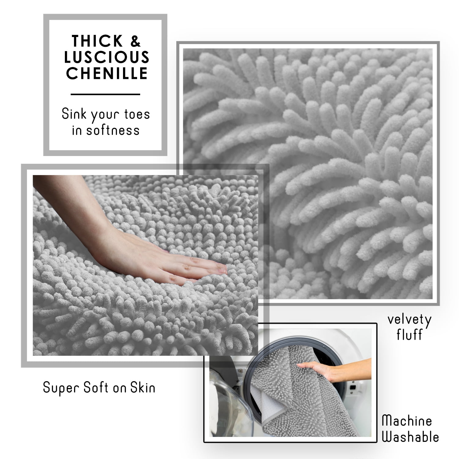 Lammaloe Chenille Bathroom Rugs Non Slip Bath Mat, 26x44 Ultra Absorbent, Bath Mats for Bathroom, Stone Blue