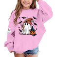 thumbnail image 5 of DJDLJWCJ Girls Halloween Fleece Sweatshirt Long Sleeve Crew Neck Oversized Graphic Pullover Kids Fall Casual Halloween Sweatshirts Pink Size 2T, 5 of 7
