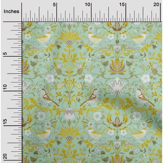 oneOone Viscose Jersey Light Mint Green Fabric Leaves|Bird & Floral Artistic Craft Projects Decor Fabric Printed By The Yard 60 Inch Wide