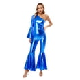 thumbnail image 3 of Eandarui Women’s One Shoulder Bodycon Jumpsuit Bell-Bottom Flare Sleeve Catsuits One Piece Bodysuits Royal Blue 16, 3 of 7