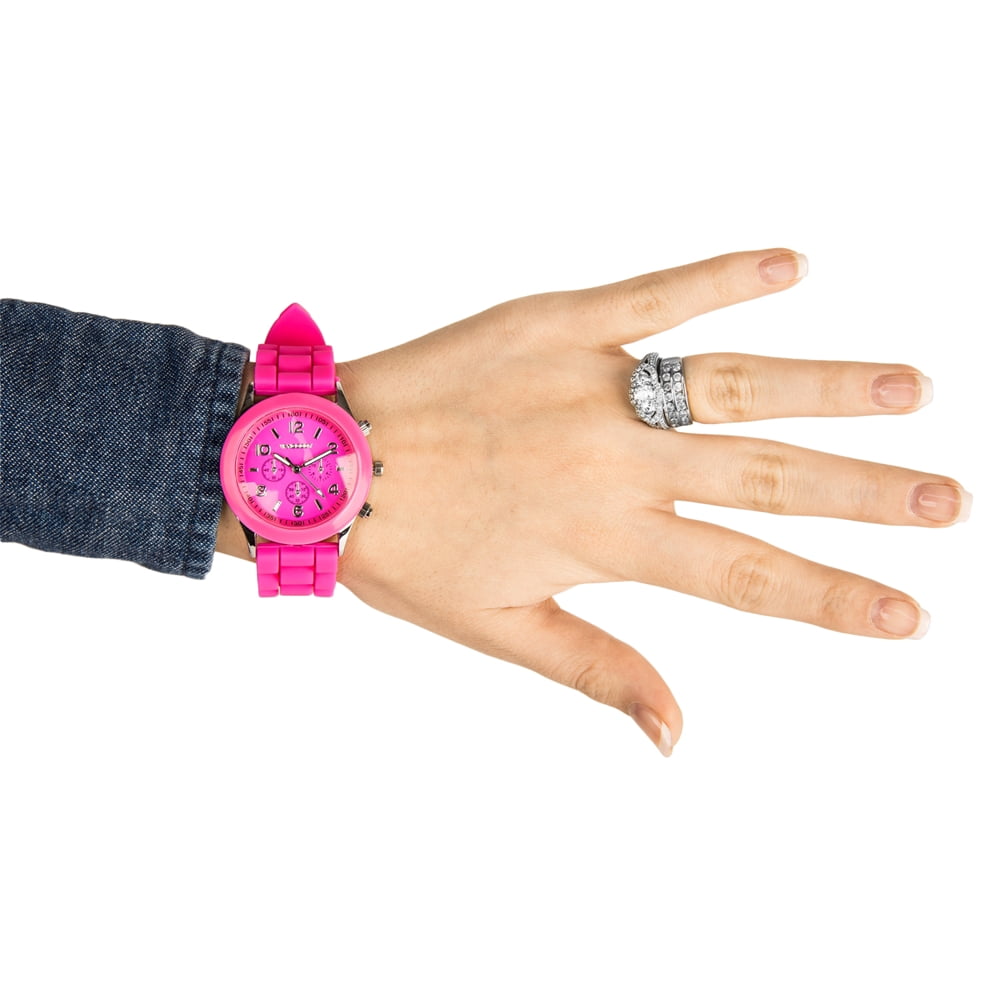 Unisex Analog Round Wrist Watch For Casual Wear With Adjustable Silicone Strap (Magenta)