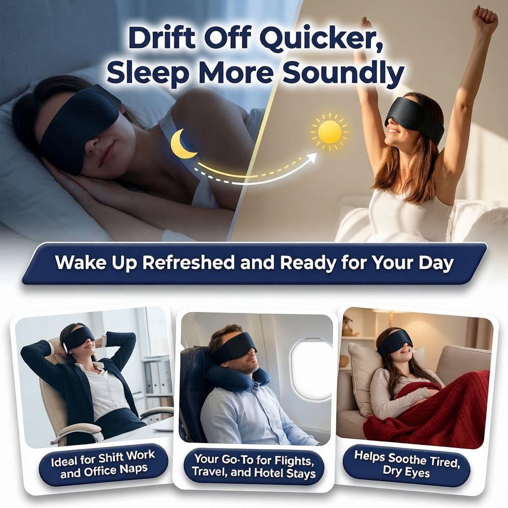 Weighted Sleep Mask, Eye Mask for Sleeping with 100% Blackout Light Blocking, 3D Contoured Shape, Full Coverage Strap, Soft Fabric for Long Flights, Hotel Sleep, Meditation, for Women and Men
