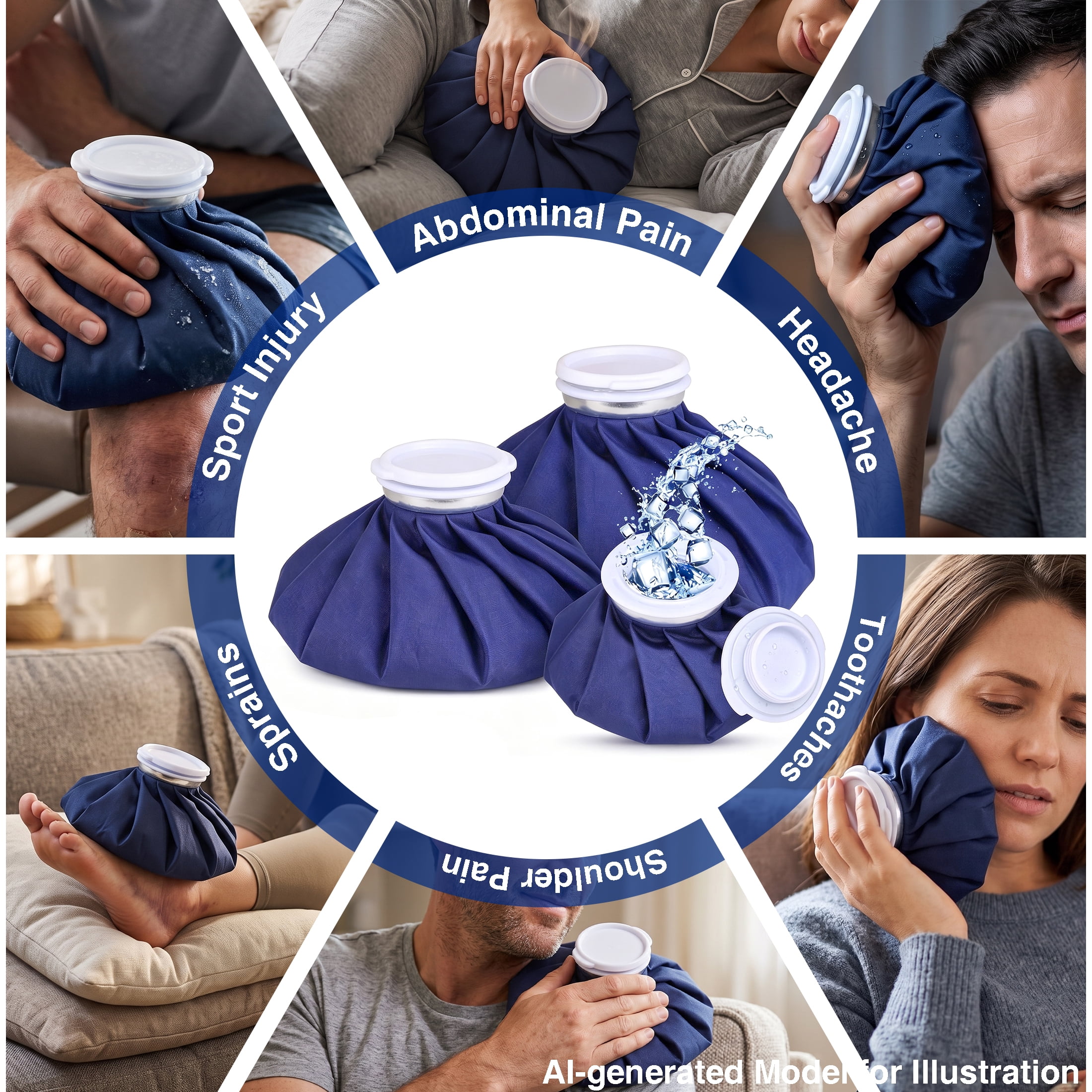 GARITIN 3 Pack Reusable Ice Bags for Injuries, Hot & Cold Therapy Ice Pack, 6/9/11 Inch Leak‑Proof Ice Bag, Reusable Cold Pack for Swelling, Sprains, Headache, Muscle Pain Relief