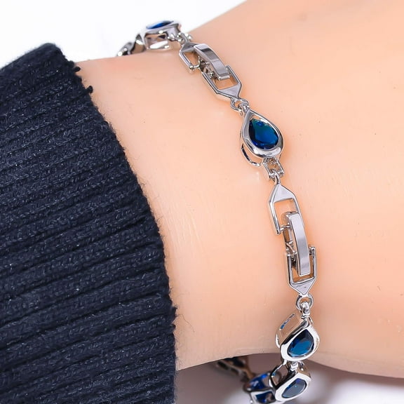 Blue Sapphire 925 Sterling Silver Tennis Bracelet 7.99" B72037, New Year Sale, Valentin's Day Gift