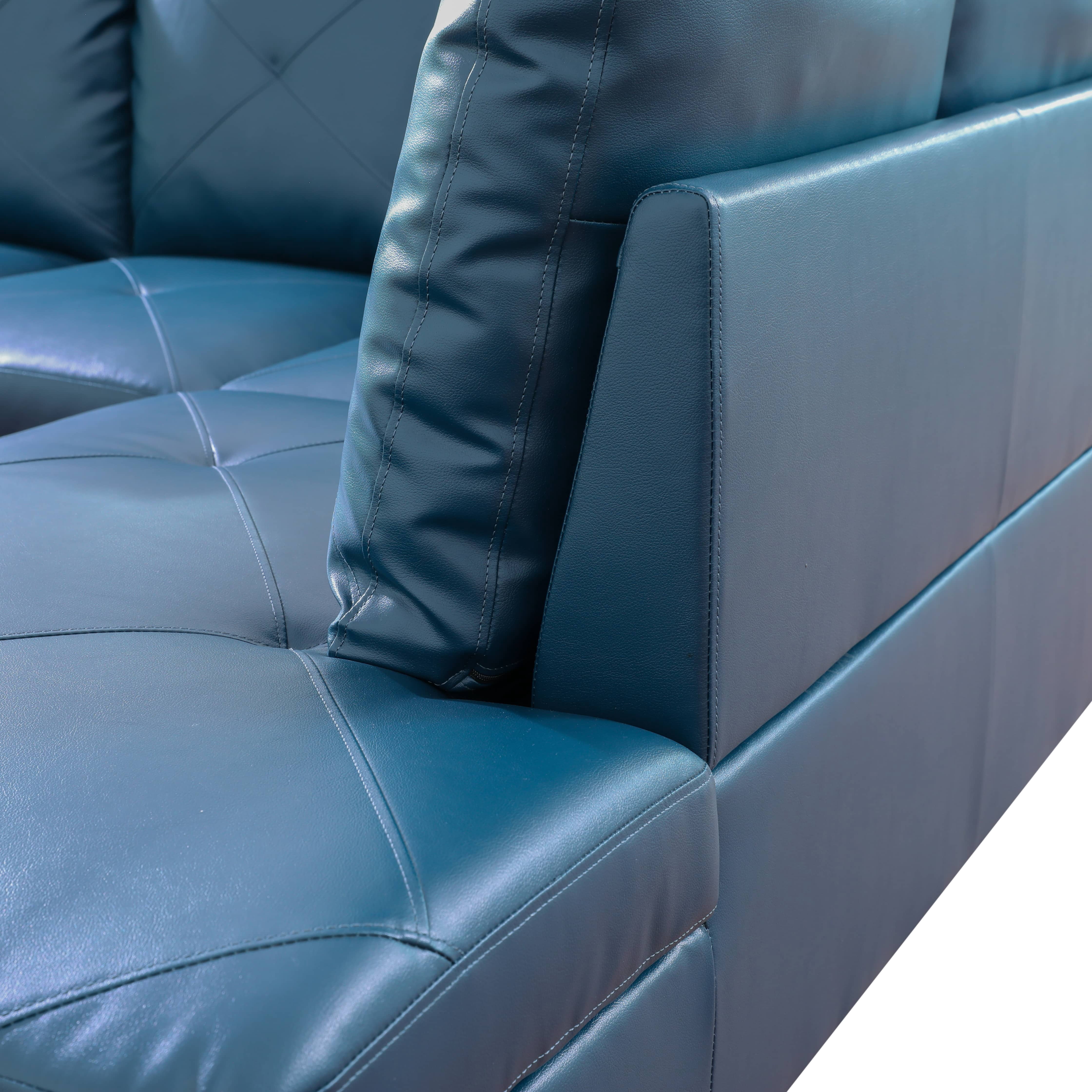 MAYEERTY Faux Leather 3-Piece Couch Living Room Sofa Set，Deep Blue