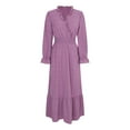 thumbnail image 6 of felwors Women Fall Maxi Dresses 2025 Long Sleeve V Neck Swiss Dots High Waisted A-Line Ruffle Boho Long Dress Vacation Purple, XL, 6 of 8