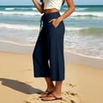thumbnail image 6 of Capris for Women Mid Waisted Wide Leg Cropped Pants Casual Loose Side Tie Summer Vacation Trousers with Pockets Dark Blue XL, 6 of 7