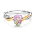 thumbnail image 2 of Gem Stone King 2 Tone 10K Yellow Gold and 925 Sterling Silver Pink Opal and White Lab Grown Diamond Twisted Interwoven Ring for Women (0.74 Cttw, Available in Size 5,6,7,8,9), 2 of 4