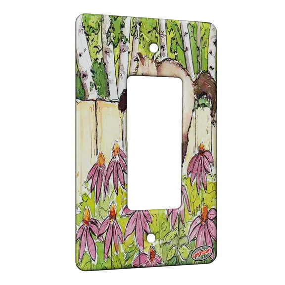 KuzmarK™ 1 Gang Rocker Wall Plate - Himalayan Kitty in Garden with Mouse Cat Art by Denise Every