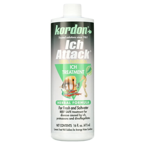 Kordon Ich Attack Natural Herbal Ich Treatment for Fresh and Saltwater Fish, 16 fl. Oz.