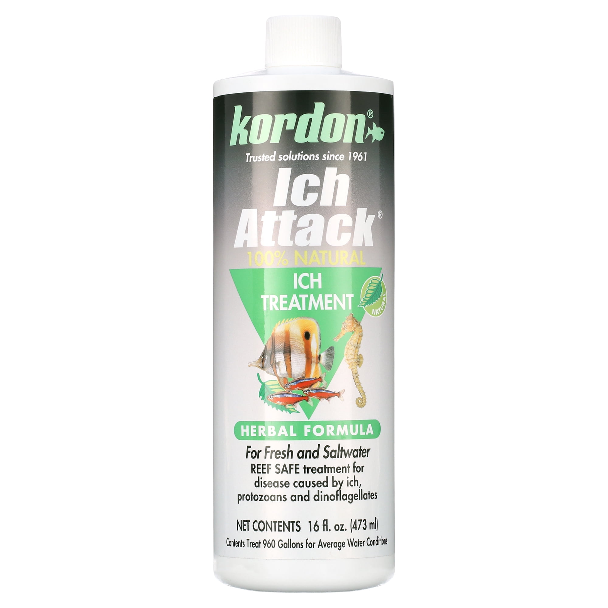 Kordon Ich Attack Natural Herbal Ich Treatment for Fresh and Saltwater Fish, 16 fl. Oz.