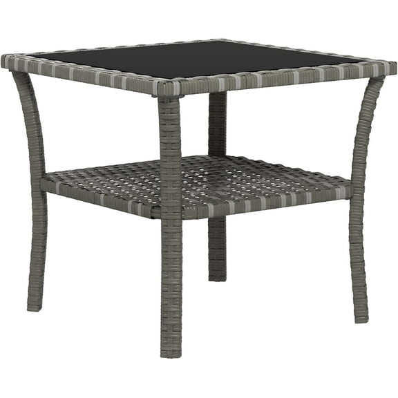 ZOPan Rattan Side Table, Outdoor End Table with Storage Shelf, Aluminum Frame Square, Coffee Table with Tempered Glass Top, Mixed Gray