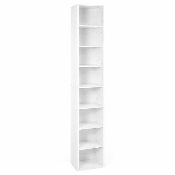 Furnibear 8-Tier Narrow Bookshelf with 4 Adjustable Shelves and Storage Cubes for Living Room Home Office Bedroom Display Storage Shelf, White