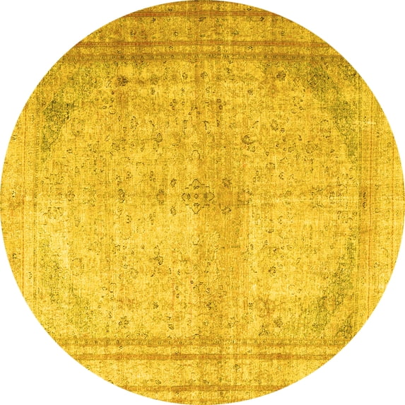 Ahgly Company Machine Washable Indoor Round Persian Yellow Traditional Area Rugs, 4' Round