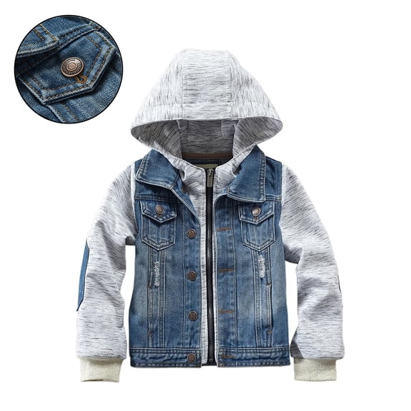 Jean Jacket Boys Long Sleeve Boys Denim Hoodie Blue Jacket Kids Spring Jackets Boys Jacket Size 9-10 Years
