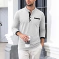 thumbnail image 2 of TOUMENY Men's Long Sleeve Shirts Casual Stand Collar Button Down Slim Fit Solid Knit Tops Business Work Soft Comfy Tee White XXXL, 2 of 6