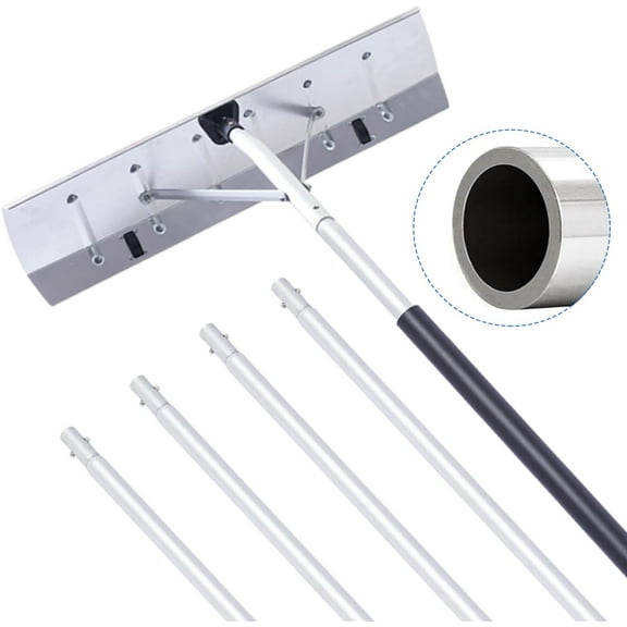 Thicken Snow Roof Rake with Wheels, 4.79' - 19.98' Extendable Aluminum Snow Rake for House Roof, Anti-Slip Roof Rake Snow Removal Tool with 26" Blade & 5-Section Tubes