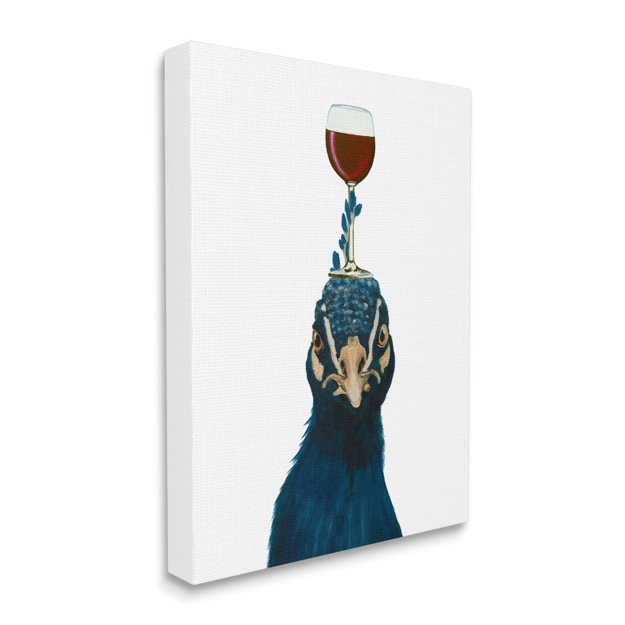Stupell Industries Quirky Blue Peacock Balancing Wine Glass On Head, 36 x 48, Design by Coco de Paris