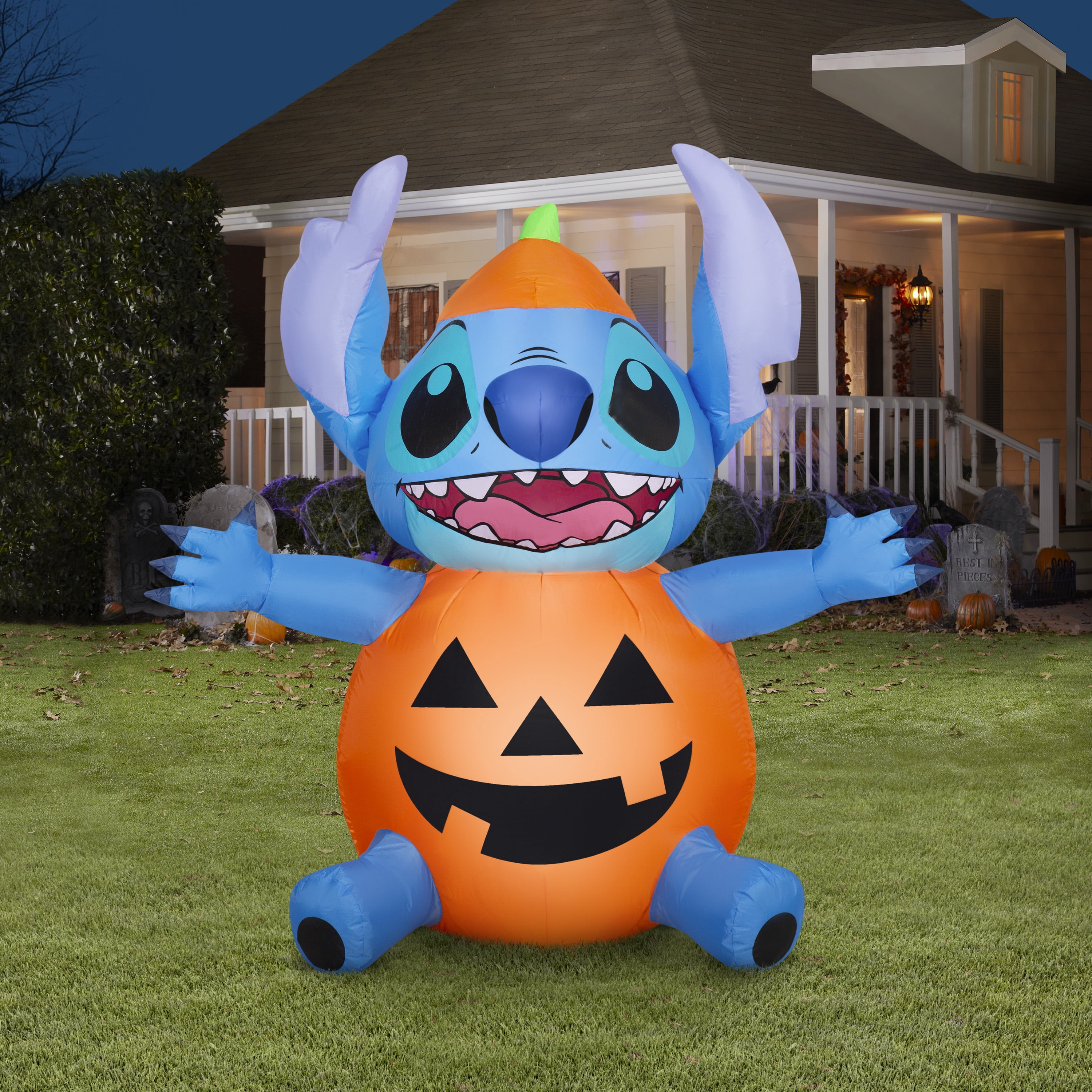 Airblown Halloween Yard Inflatables Light Stitch in Pumpkin Costume Disney, 4.5 ft